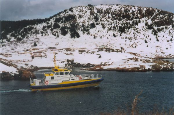 486: The new pilot boat departing Red Island harbour. (circa 2000) [courtesy of Madonna (Bishop) Mulrooney]